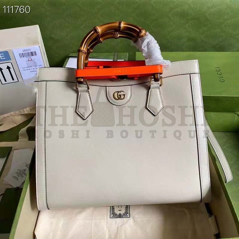 Gvc*1 Women Gvc*1 Diana Medium Tote Bag Double G ivory White Leather Bamboo Handles Master Quality