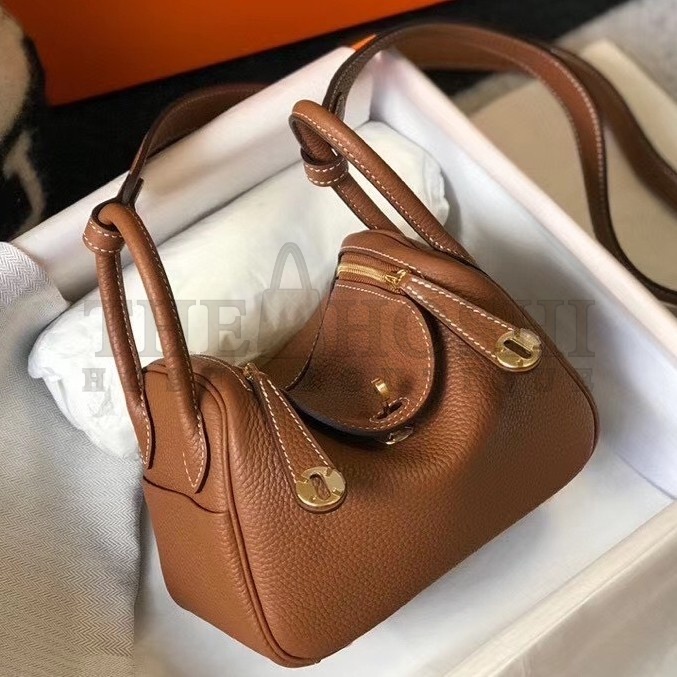 H**me5 Mini Lindy Bag In Brown Clemence Leather Master Quality