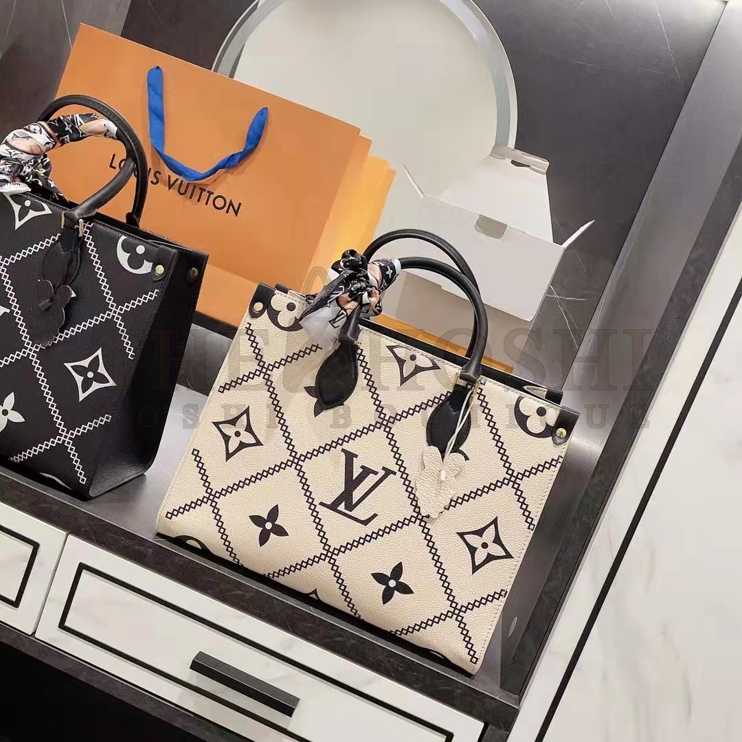 L0vis Vvtt0n LV Women OnTheGo MM Tote Bag Beige Embossed S*pple Grained Cowhide Master Quality