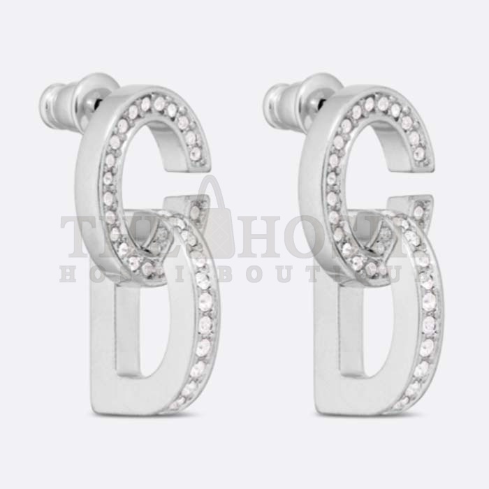 D10r Women CD Lock Earrings Silver-Finish Metal Silver-Tone Crystals Master Quality