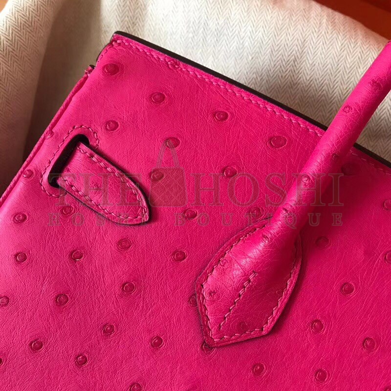H**me5 Rose Red Birkin 30cm Ostrich Handmade Bag Master Quality