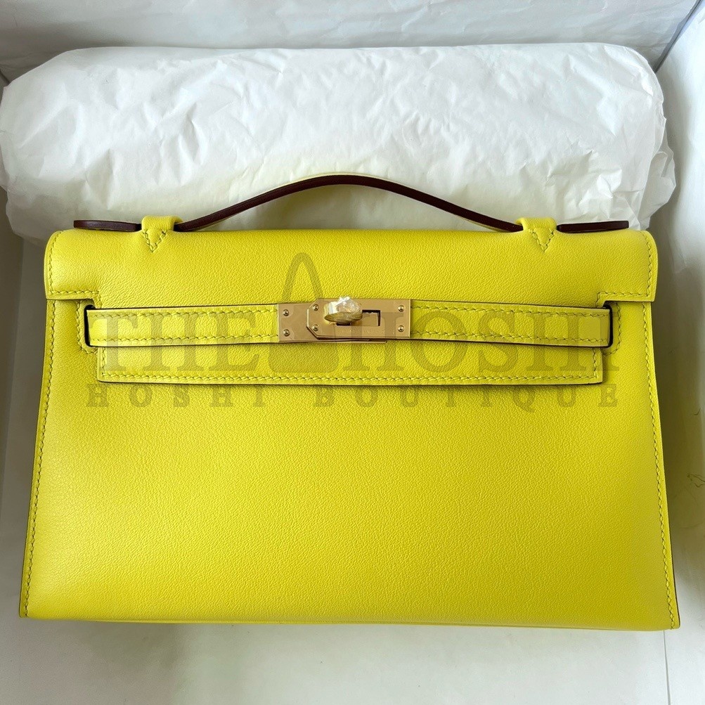 H**me5 Kelly Pochette Handmade Bag In Lime Swift Calfskin Master Quality