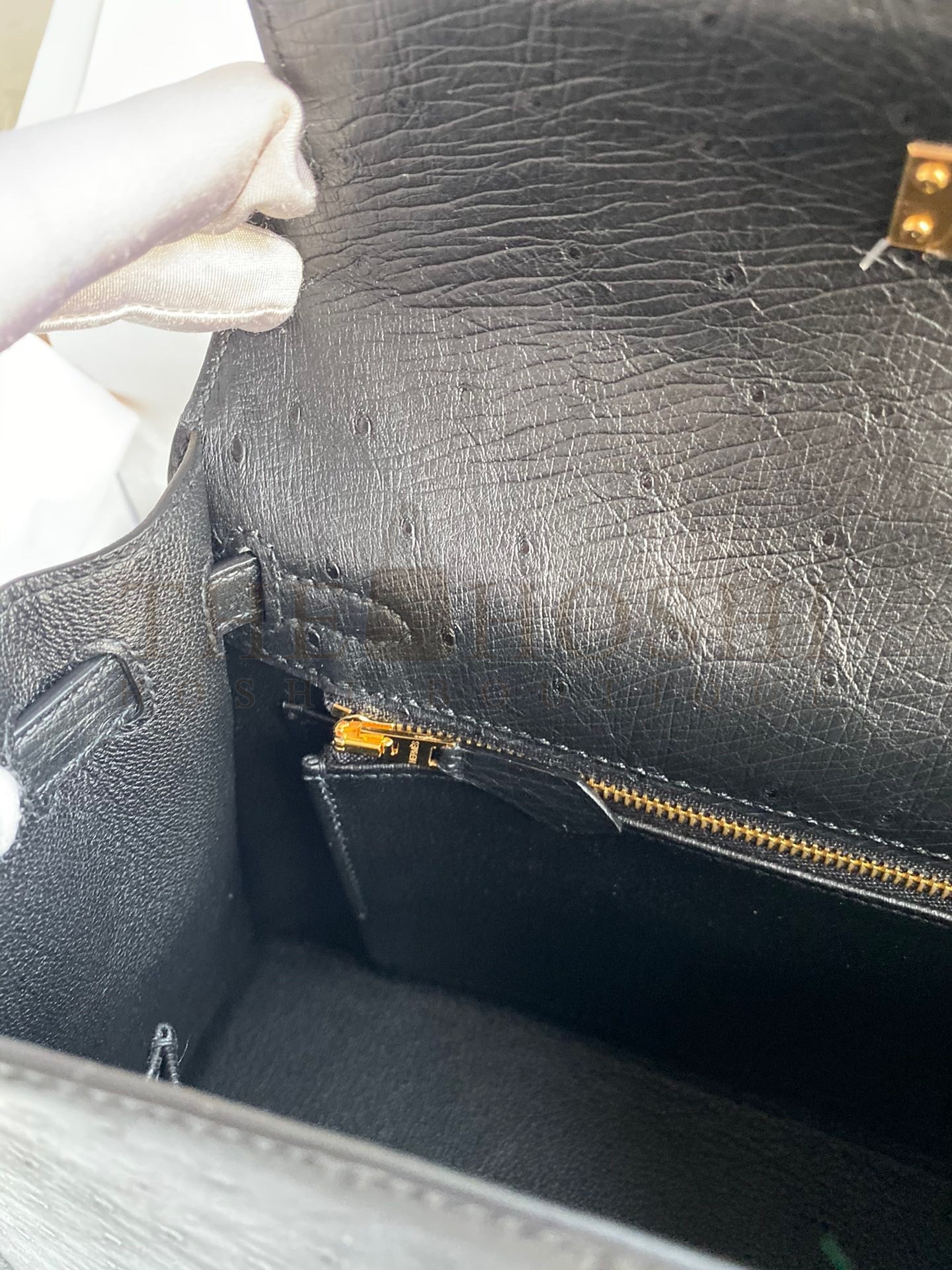 H**me5 Kelly Sellier 25 Handmade Bag In Black Ostrich Leather Master Quality