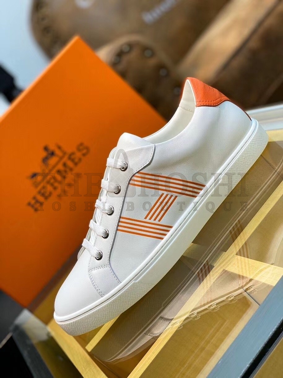 H**me5 Avantage Sneakers In White/Orange Calfskin Master Quality
