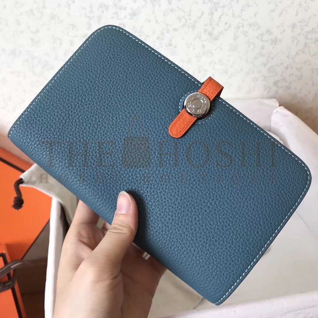 H**me5 Bicolor Dogon Duo Wallet In Jean/Orange Leather Master Quality