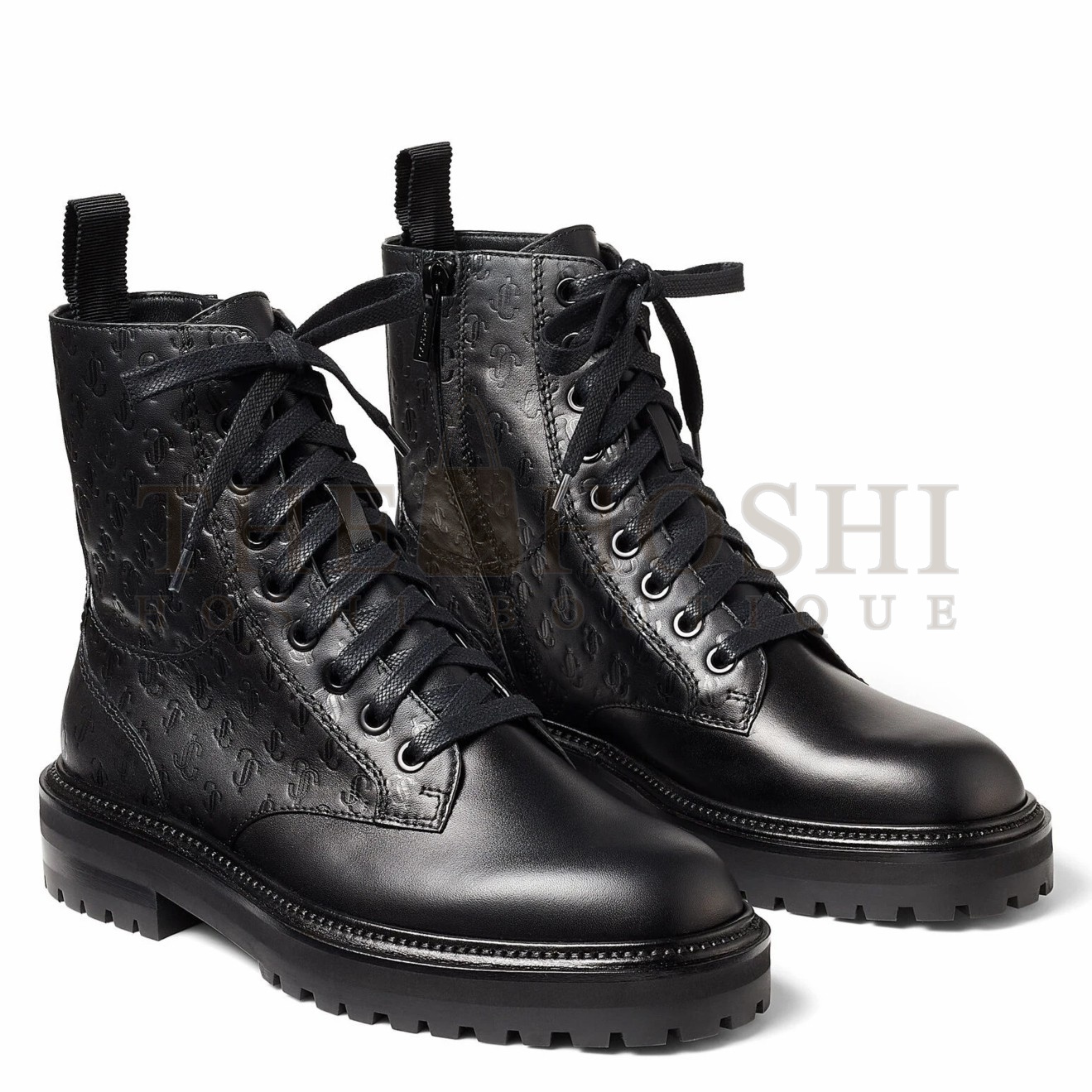 J1m*y Ch00 Cora Flat Combat Boots In Black Leather Master Quality