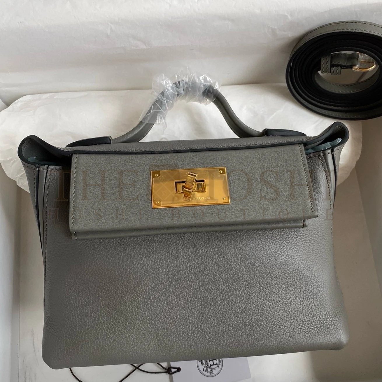 H**me5 24/24 Mini 21 Handmade Bag in Gris Meyer Evercolor Leather Master Quality