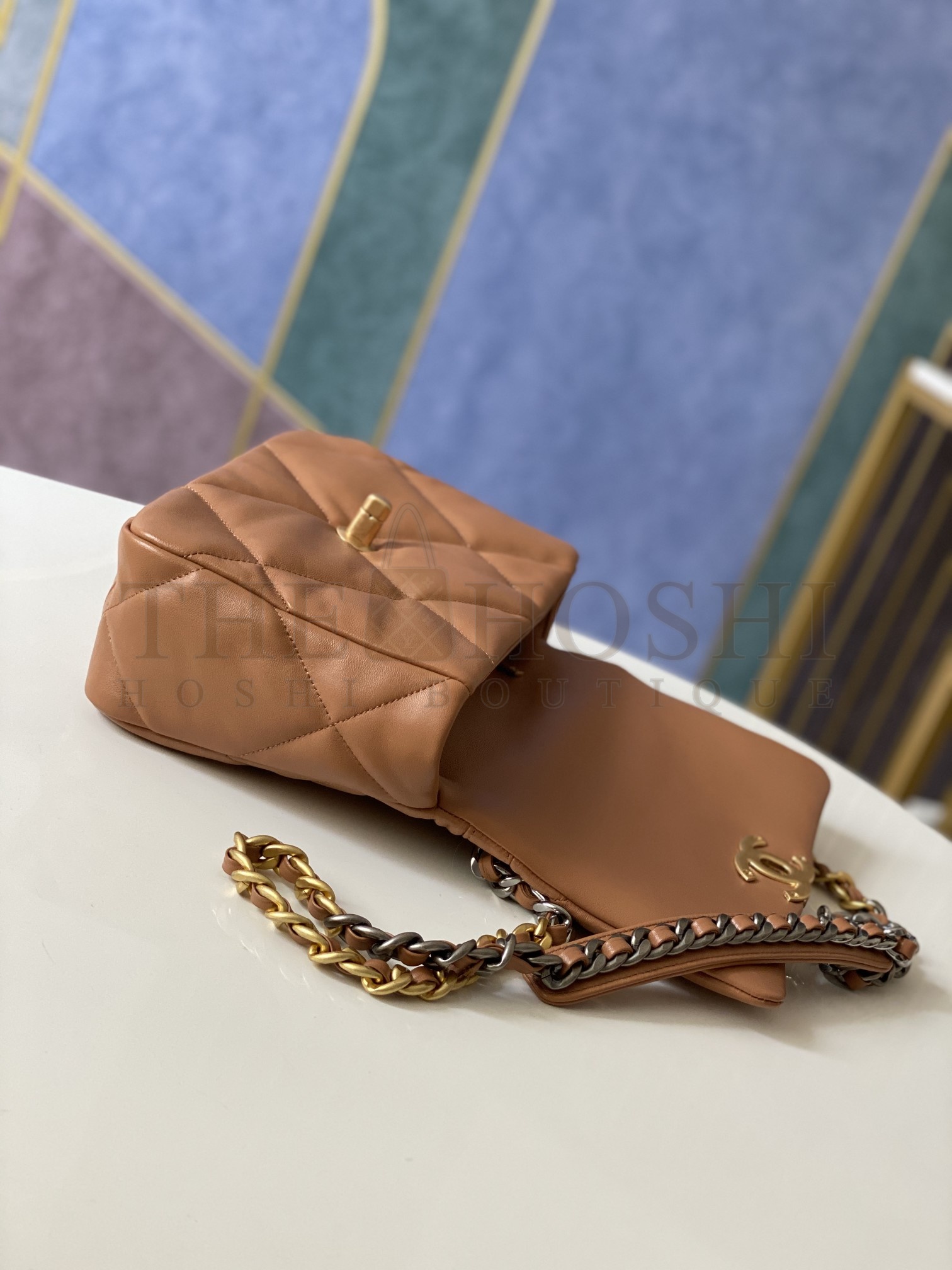 Ch**el Women Ch**el 19 Flap Bag Lambskin Gold Silver-Tone Ruthenium-Finish Metal Brown Master Quality