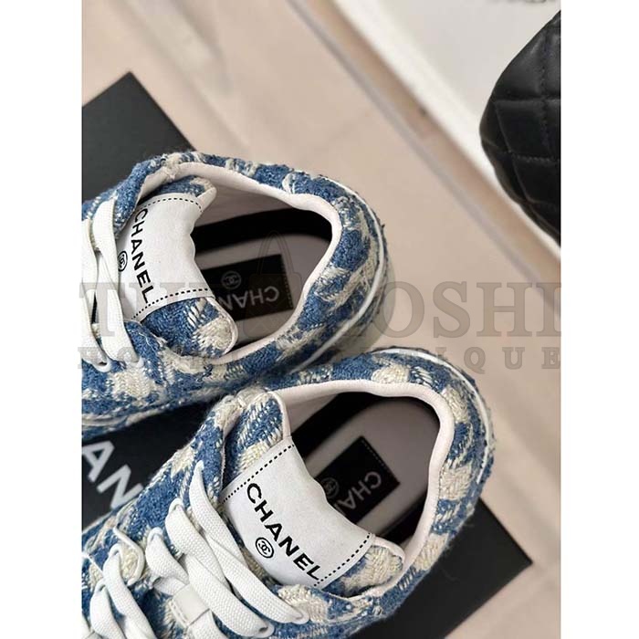 Ch**el Women CC Sneakers Fabric Light Blue White 1 CM Heel Master Quality