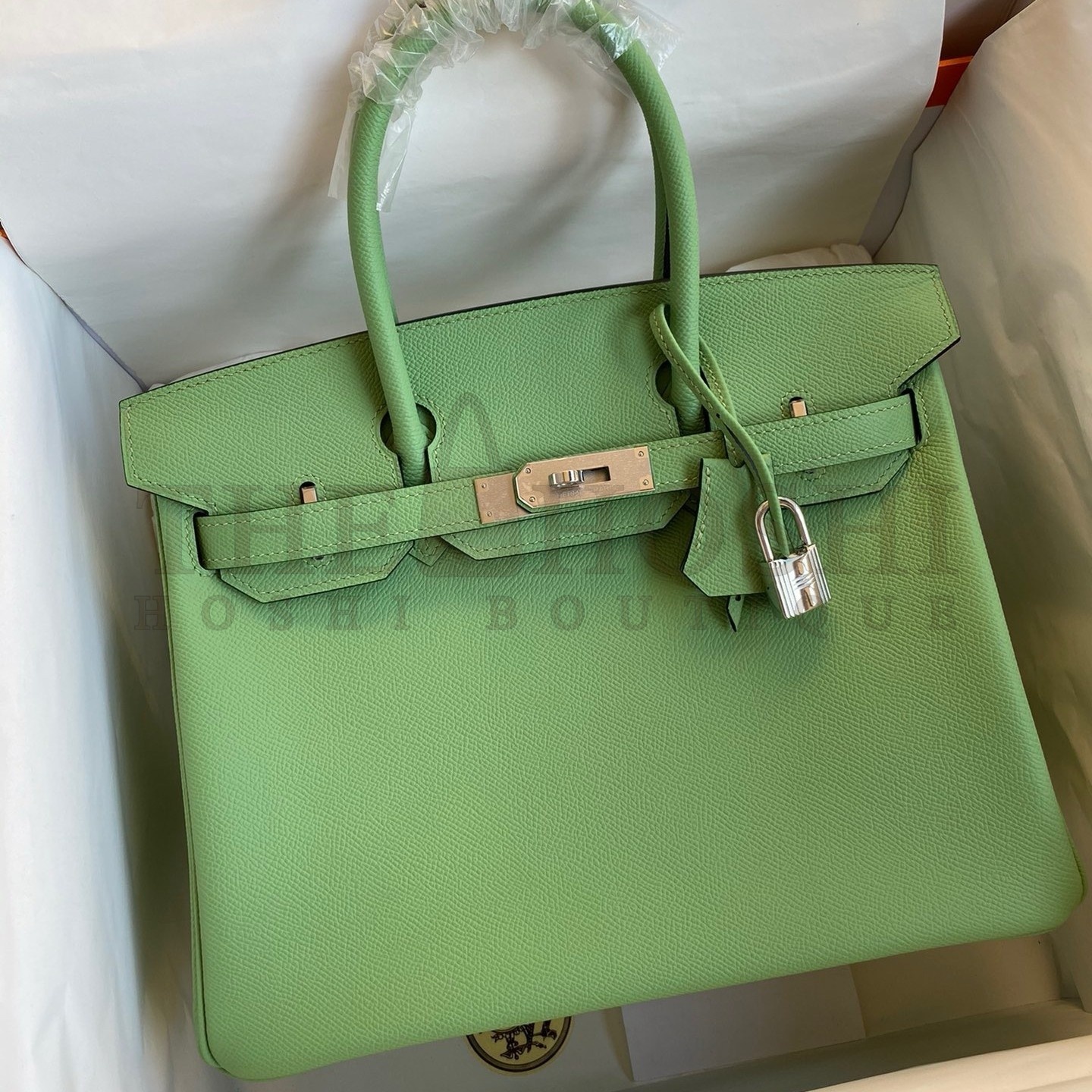 H**me5 Birkin 30 Retourne Handmade Bag In Vert Cypres Epsom Calfskin Master Quality