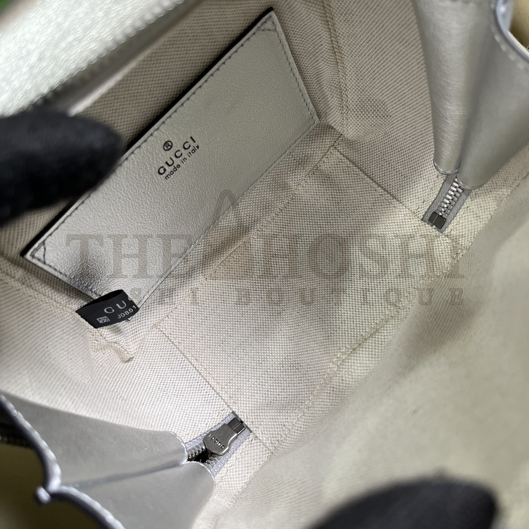 Gvc*1 Women GG Blondie Top Handle Bag Metallic Silver Leather Round Interlocking G Master Quality