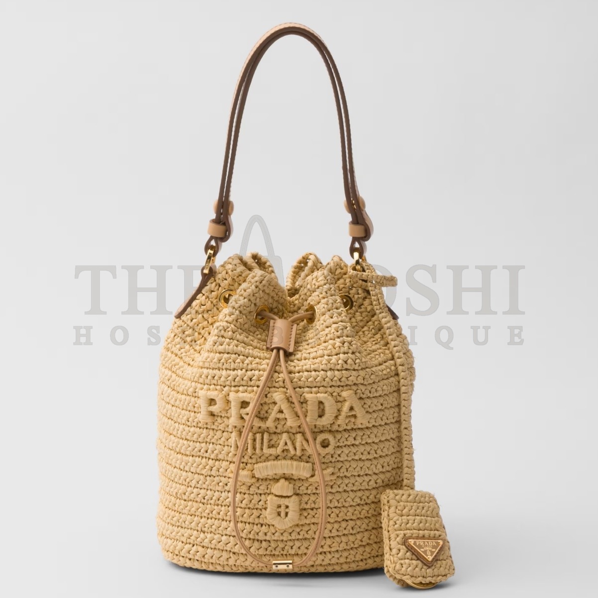 Pra*a Crochet Mini Bucket Bag in Natural Raffia-effect Yarn Master Quality