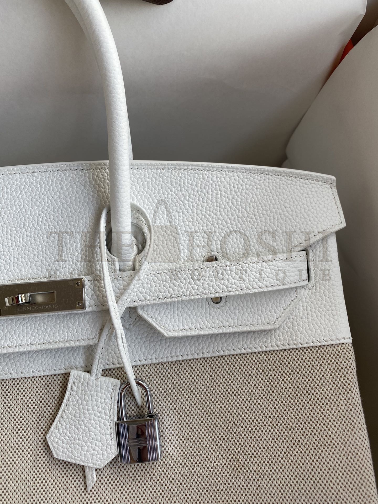 H**me5 Birkin 35 Handmade Bag In Toile &amp; White Clemence Leather Master Quality