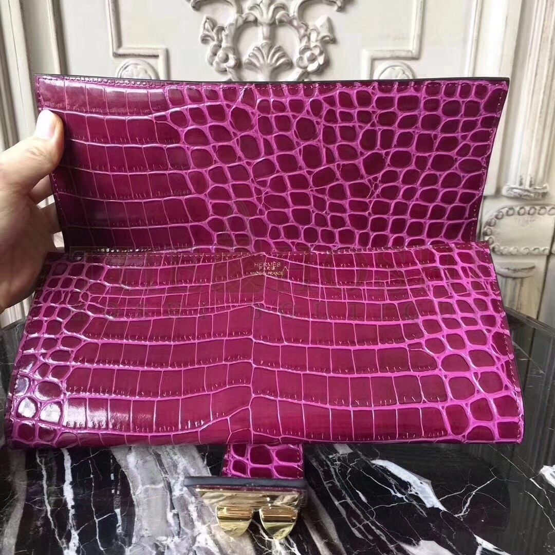 H**me5 Medor Clutch Bag In Fuchsia Crocodile Leather Master Quality