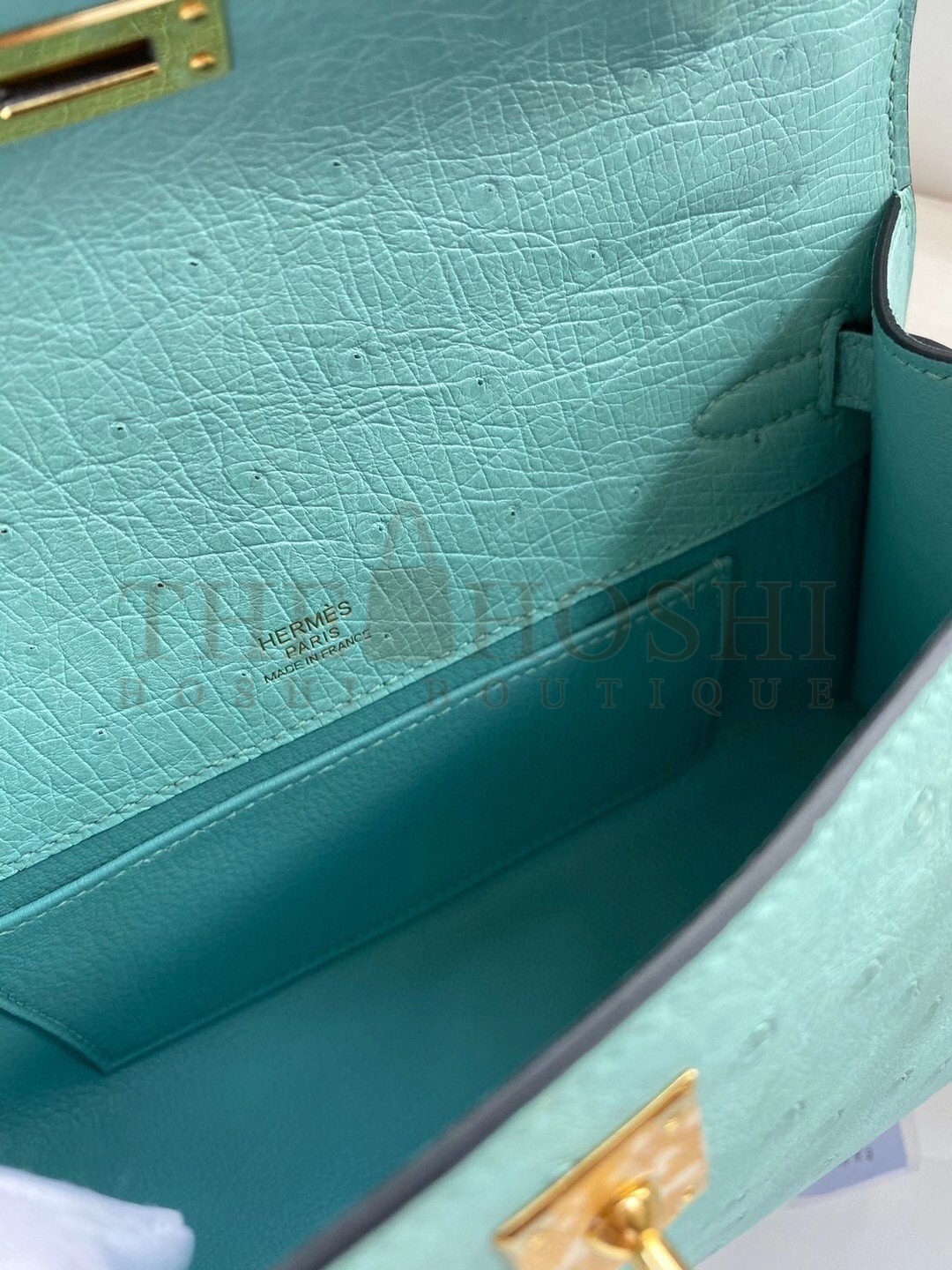 H**me5 Aqua Kelly Pochette Ostrich Handmade Bag Master Quality