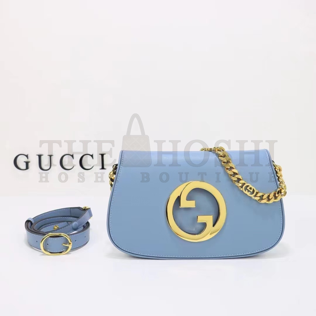 Gvc*1 Women GG Blondie Shoulder Bag Blue Leather Round Interlocking G Master Quality