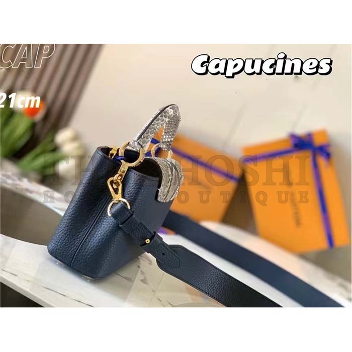 L0vis Vvtt0n LV Women Capucines Mini Handbag Navy Taurillon Leather Python Skin Master Quality