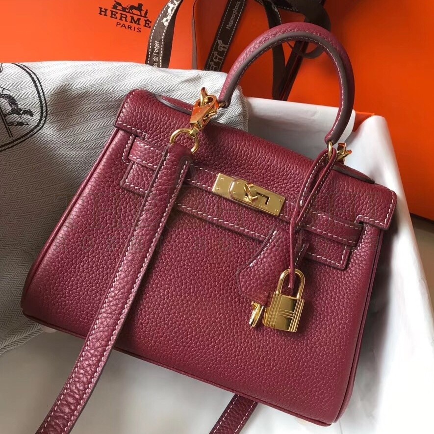 H**me5 Mini Kelly 20cm Bag In Bordeaux Clemence Leather Master Quality
