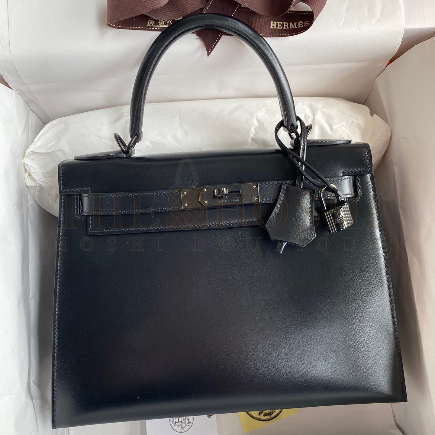 H**me5 Kelly Sellier 28 Handmade Bag In Black Box Calfskin Master Quality
