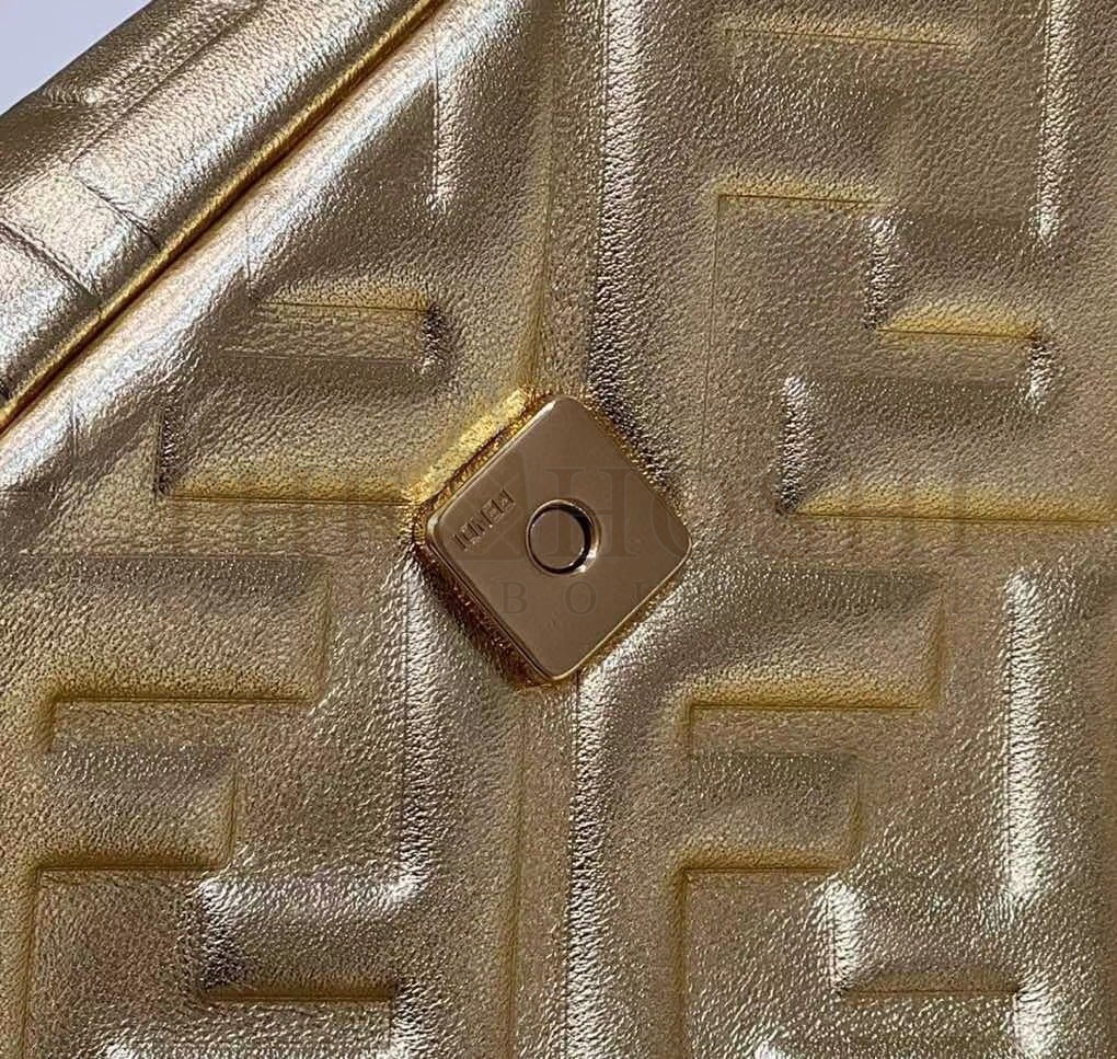 F**di Large Baguette Bag In Gold FF Metallic Leather Master Quality