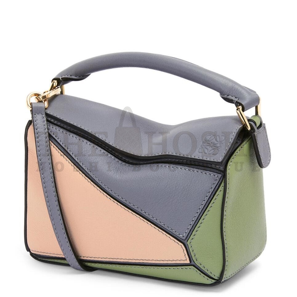 L0ew* Puzzle Mini Bag In Asphalt Grey/Nude/Green Calfskin Master Quality