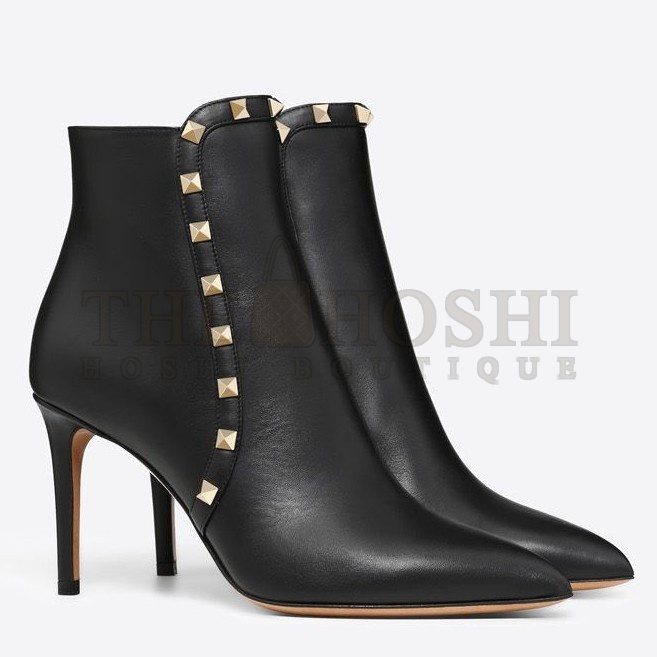 Va1e*ntin0 Black Rockstud Heeled Ankle Boots 85mm Master Quality