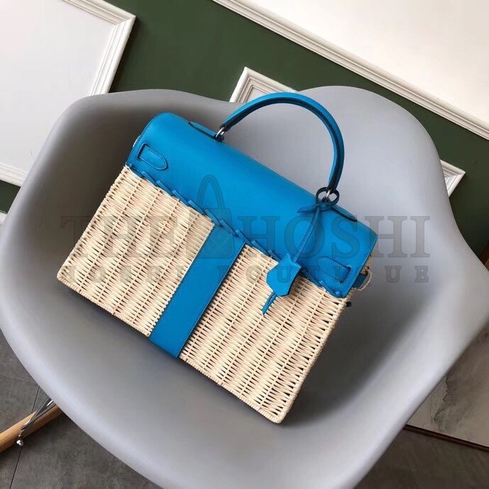 H**me5 Blue Picnic Kelly 35cm Wicker Bag Master Quality
