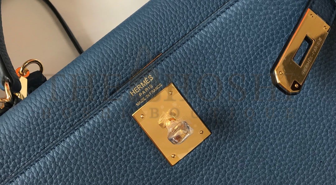 H**me5 Kelly 28cm Retourne Bag in Blue Agate Clemence Leather GHW Master Quality