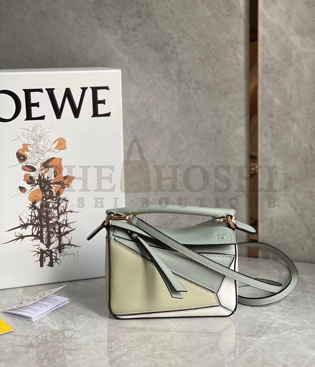 L0ew* Puzzle Mini Bag In Grey/Cream/White Calfskin Master Quality