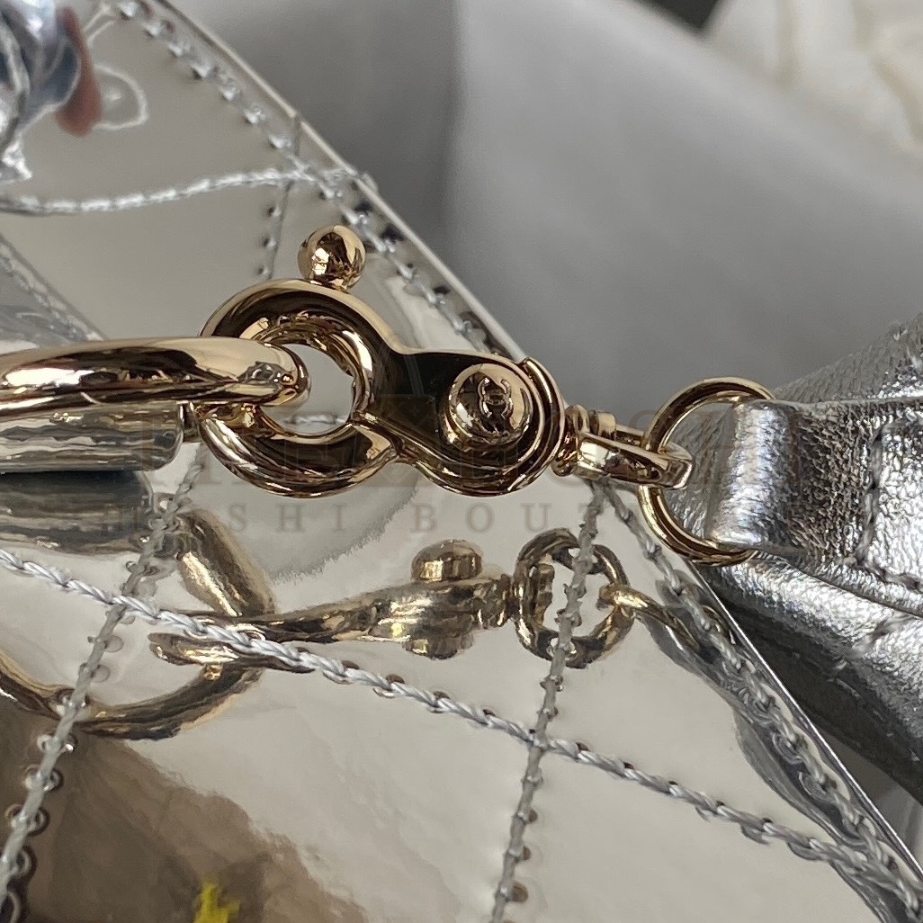 Ch**el Women CC Flap Bag Star Coin Purse Mirror Calfskin Metallic Calfskin Gold-Tone Metal Silver Master Quality