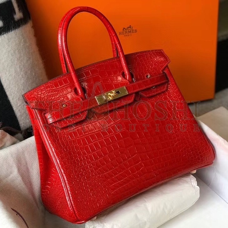 H**me5 Birkin 30cm Bag In Red Embossed Crocodile Leather Master Quality