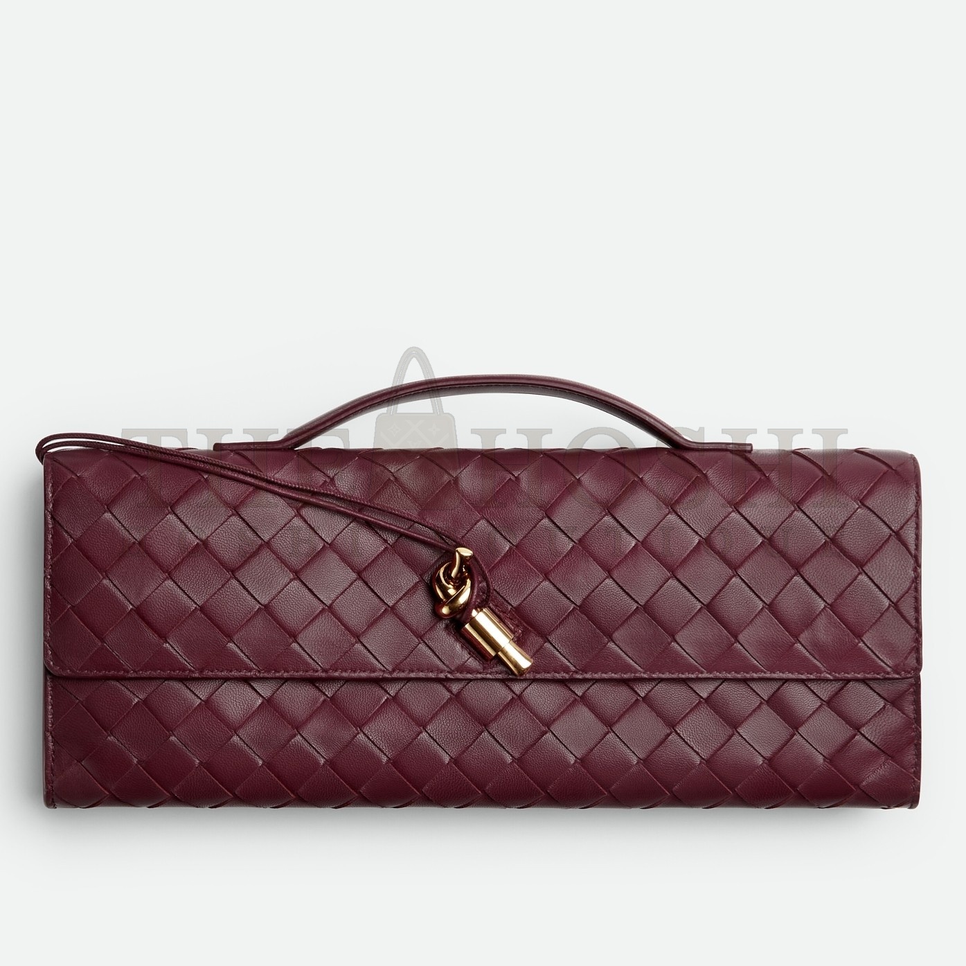 B0tt*ga Ven*ta Andiamo Clutch with Handle in Barolo Intrecciato Lambskin Master Quality