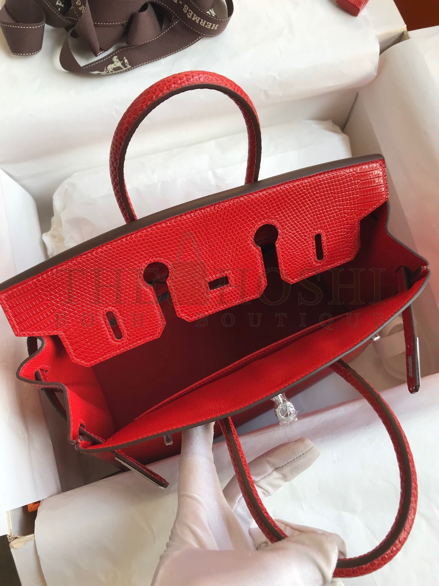 H**me5 Birkin 25 Retourne Handmade Bag In Red Lizard Leather Master Quality