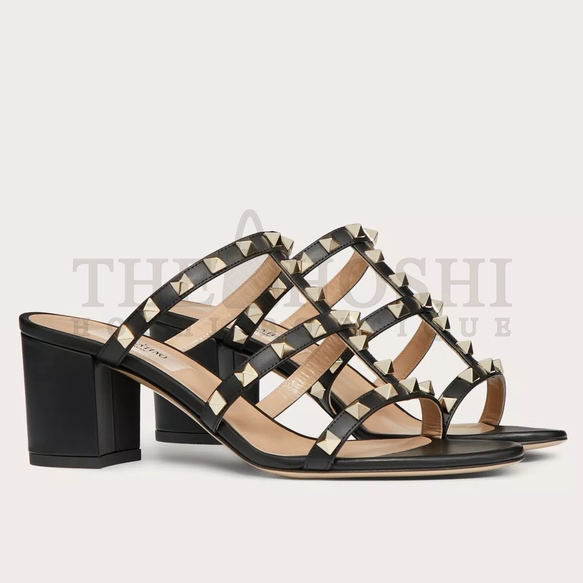 Va1e*ntin0 Rockstud Slide Sandals 60mm In Black Calfskin Master Quality