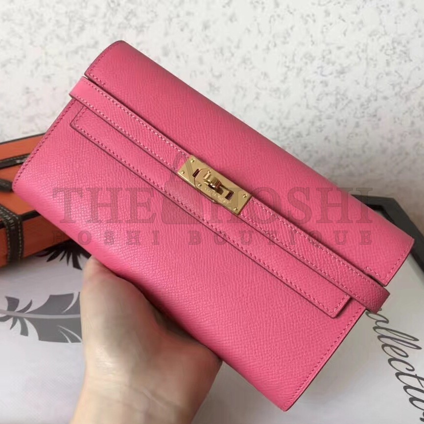 H**me5 Kelly Classic Long Wallet In Pink Epsom Leather Master Quality