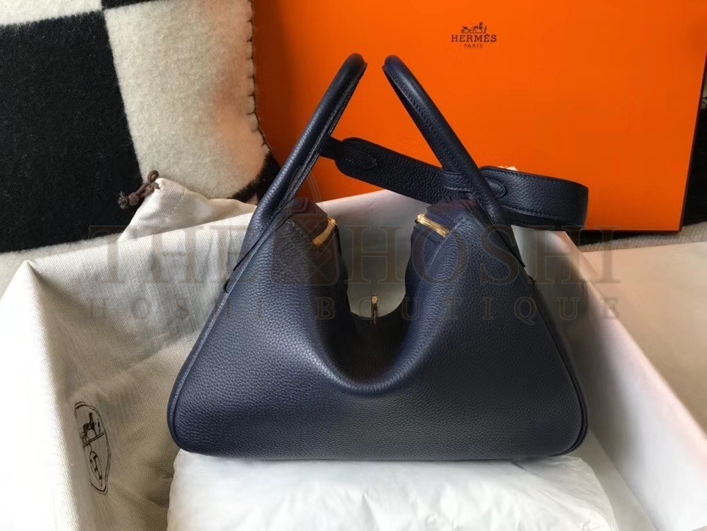H**me5 Lindy 30cm Bag In Navy Blue Clemence Leather Master Quality