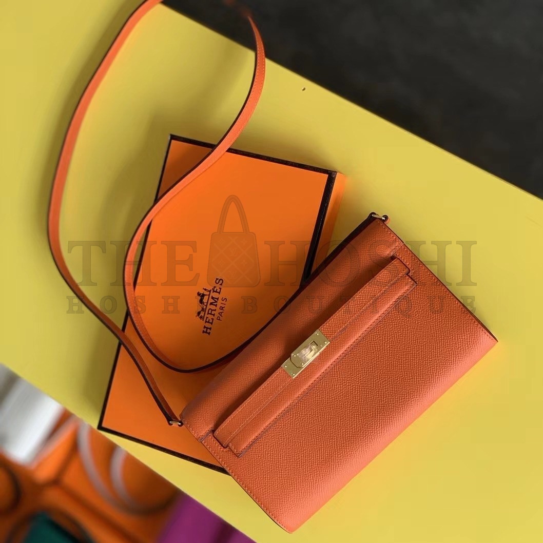 H**me5 Kelly Classique To Go Wallet In Orange Epsom Calfskin Master Quality