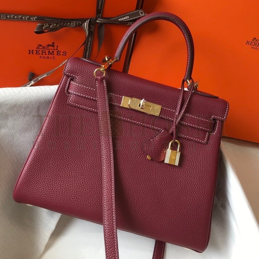 H**me5 Kelly 25cm Retourne Bag in Bordeaux Clemence Leather GHW Master Quality