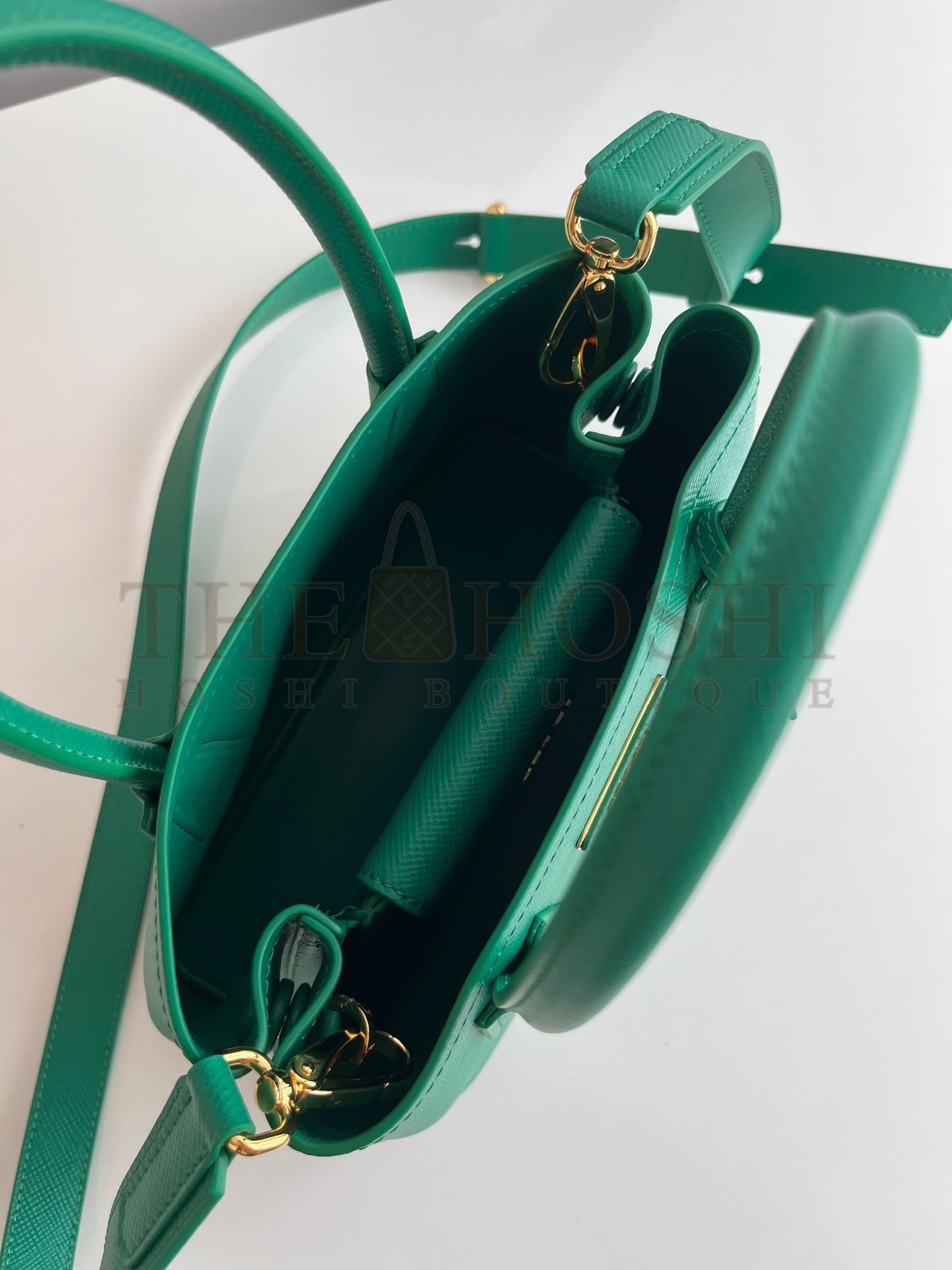 Pra*a Double Mini Bag In Green Saffiano Leather Master Quality
