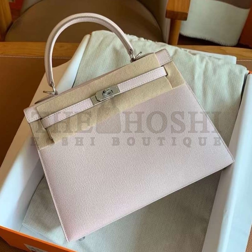 H**me5 Kelly Sellier 25 Handmade Bag In Mauve Pale Epsom Calfskin Master Quality