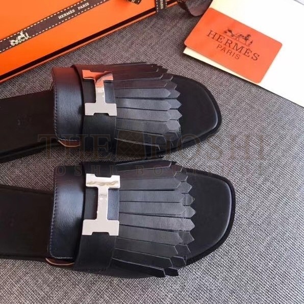 H**me5 Auteuil Sandals In Black Calfskin Master Quality