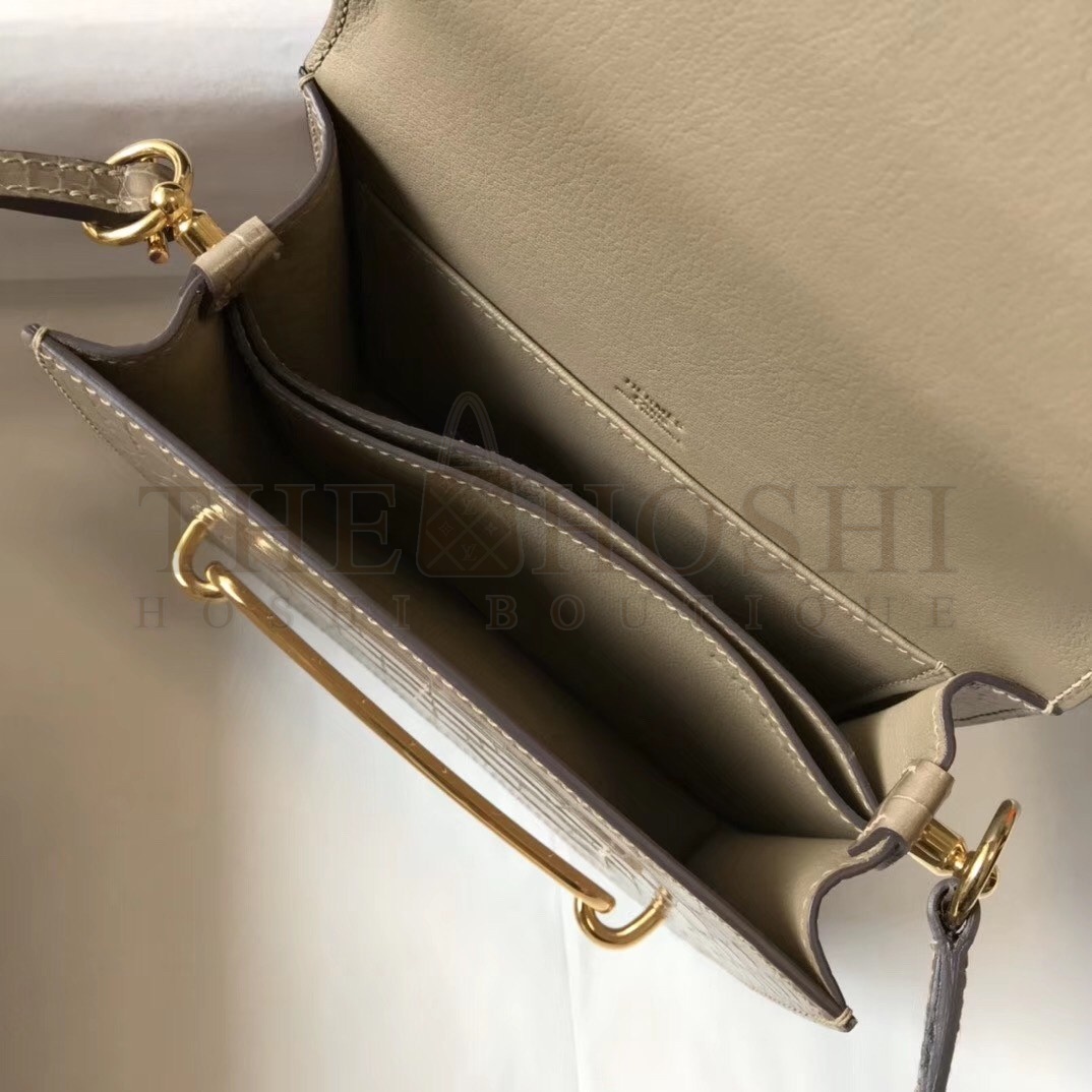 H**me5 Roulis Mini Bag In Taupe Embossed Crocodile Calfskin Master Quality