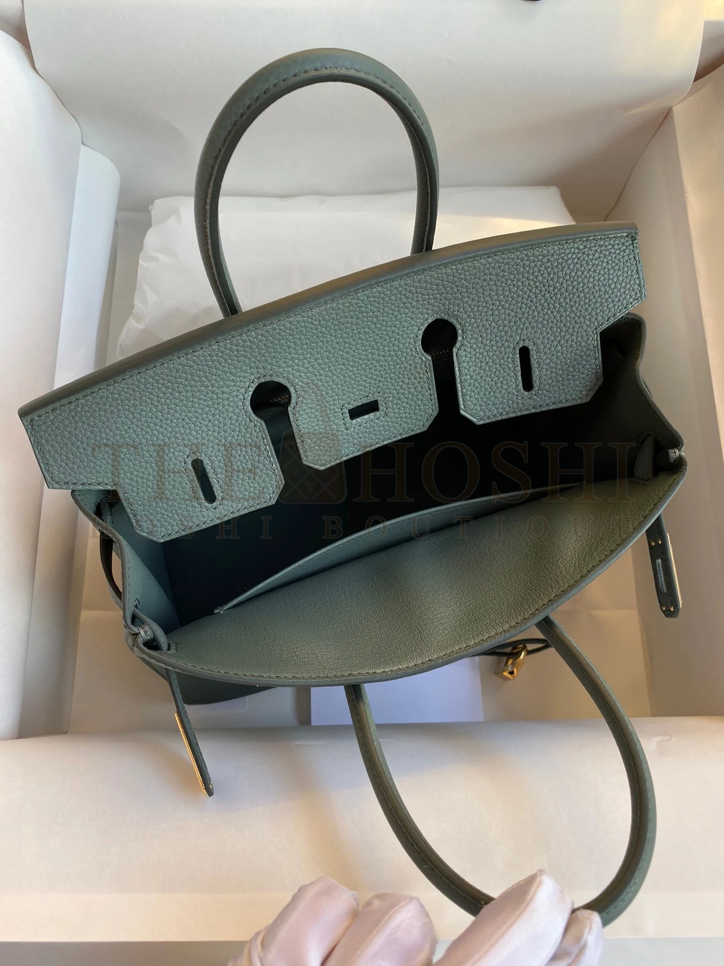 H**me5 Birkin 25 Retourne Handmade Bag In Vert Amande Clemence Leather Master Quality