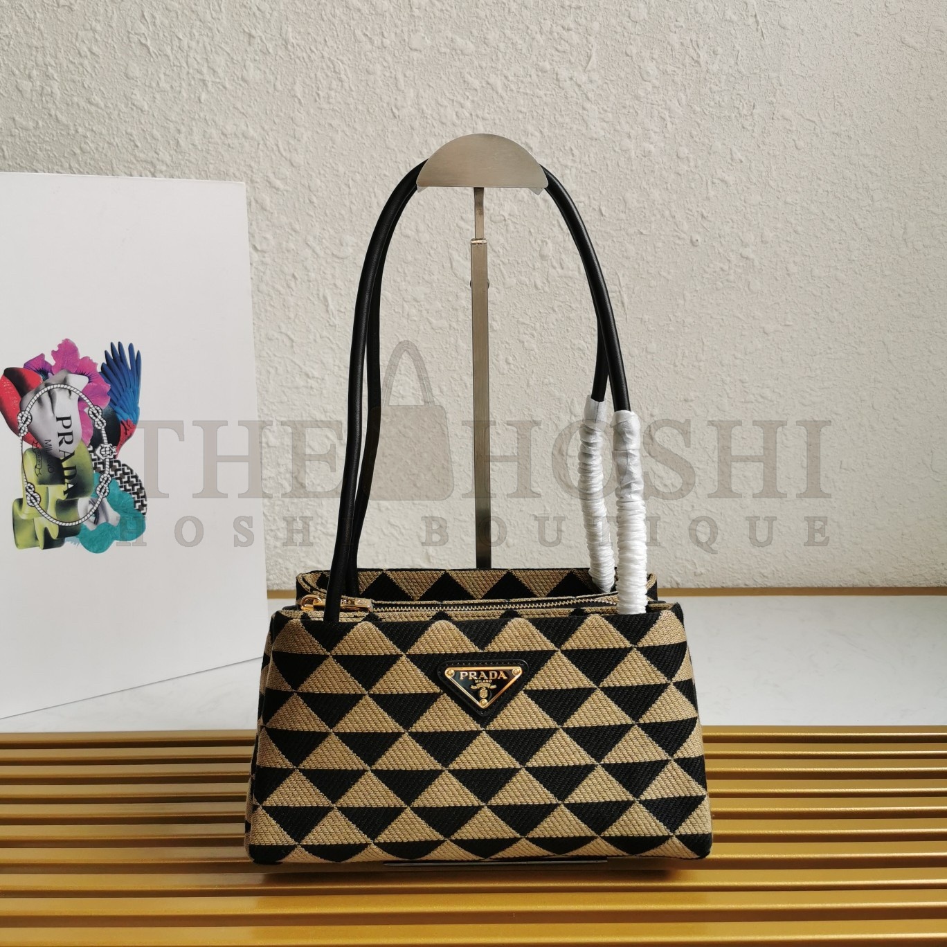 Pra*a S*pernova Small Shoulder Bag In Black/Beige Fabric Master Quality