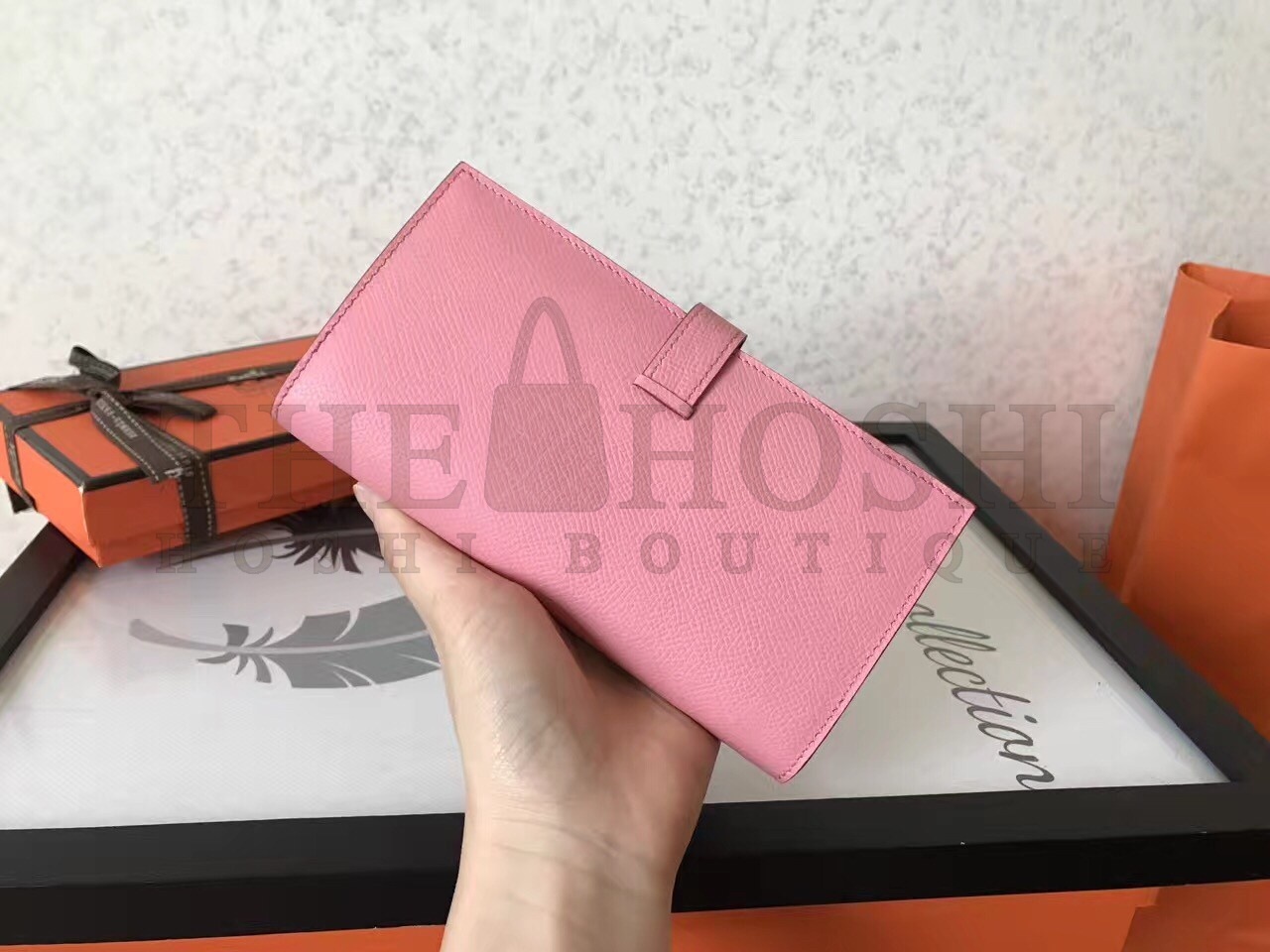 H**me5 Pink Epsom Bearn Gusset Wallet Master Quality