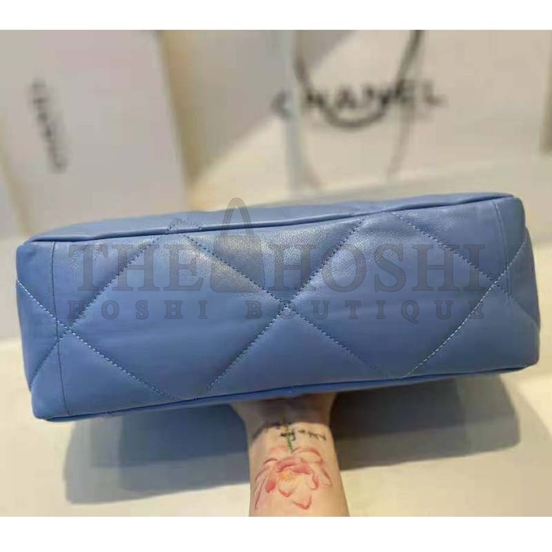Ch**el Women Ch**el 19 Flap Bag Lambskin Gold Silver-Tone Ruthenium-Finish Metal Blue Master Quality