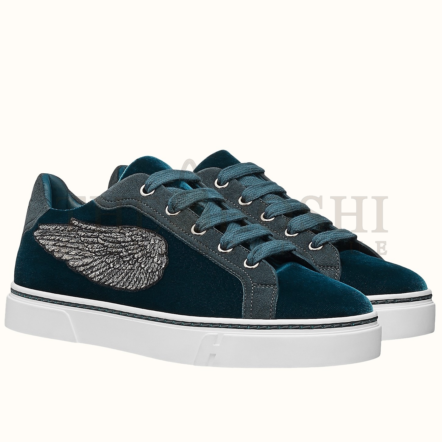 H**me5 Velvet Sneakers In Blue Velvet With Embroidered Wing Patch Master Quality