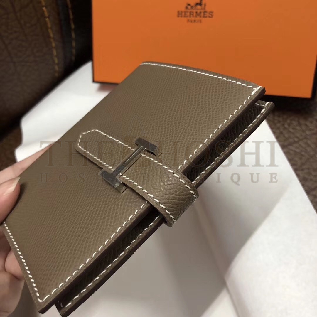 H**me5 Bearn Compact Wallet In Taupe Grey Epsom Leather Master Quality