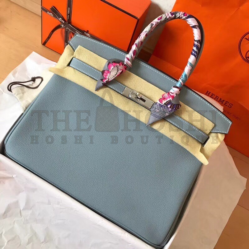 H**me5 Blue Lin Birkin 35cm Clemence Handmade Bag Master Quality