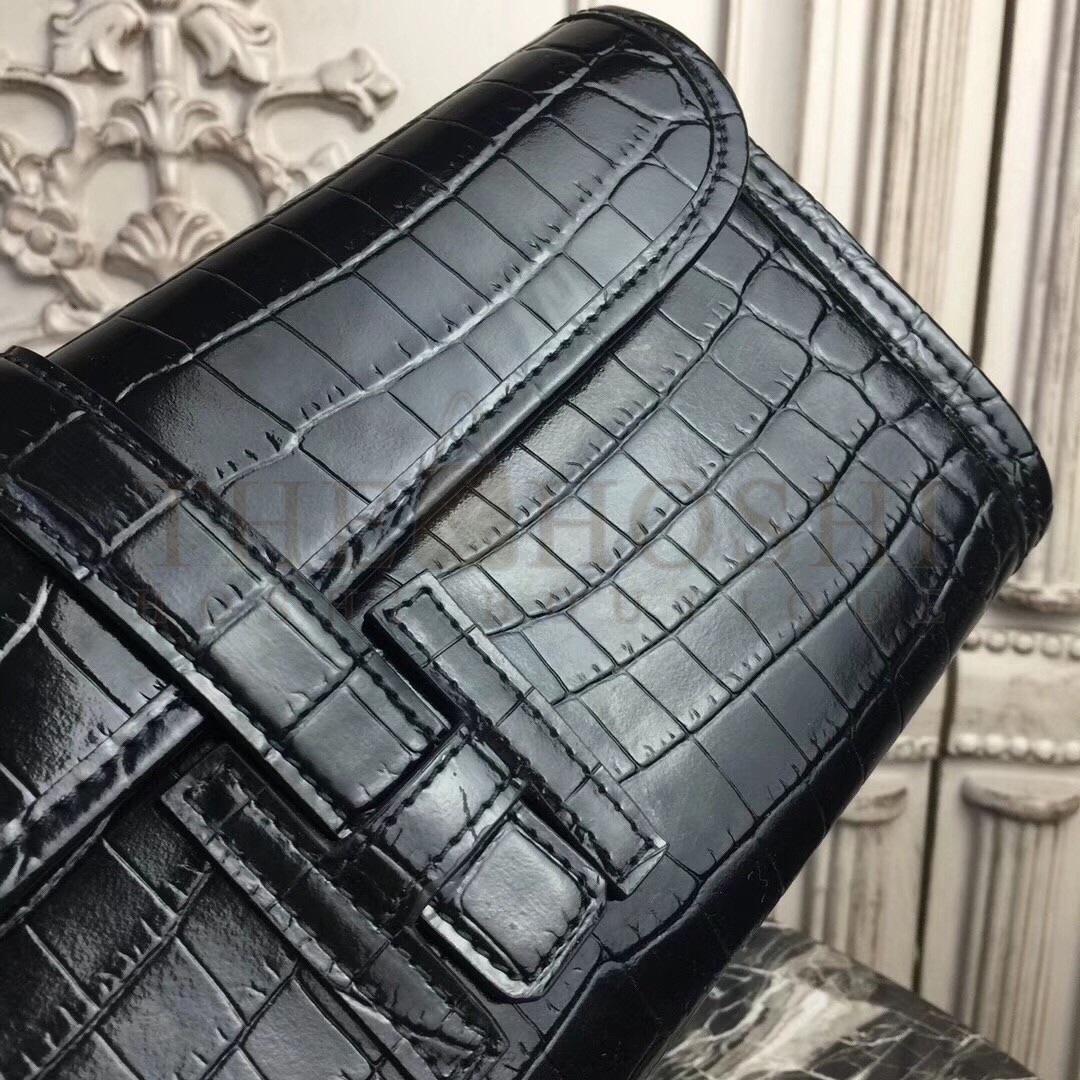 H**me5 Jige Elan 29 Clutch In Black Crocodile Leather Master Quality